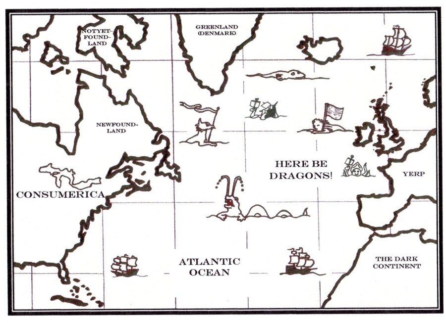 Map of the Atlantic showing danger area where Anarchadia should be